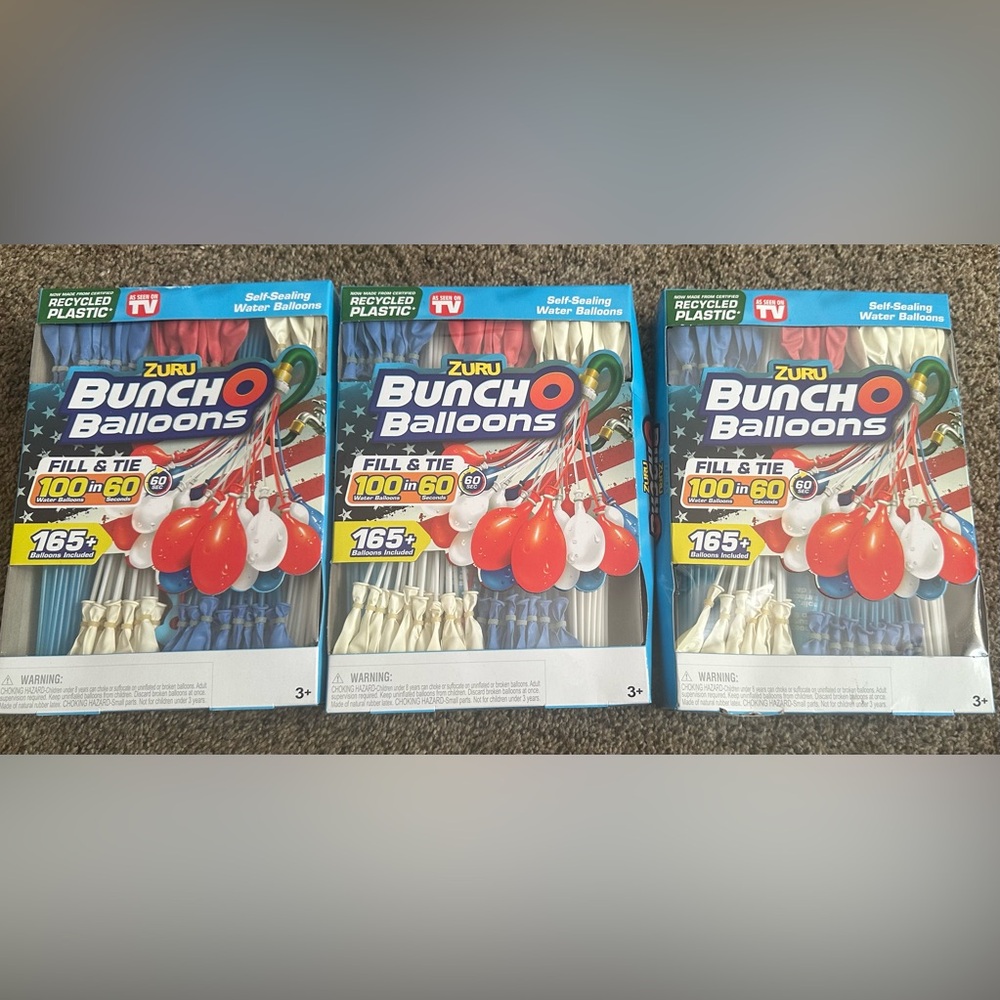 Zuru Bunch O Balloons - Red, Blue, White 165+ per package, lot of 3